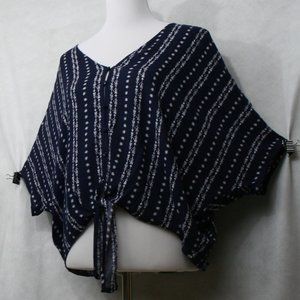 For The Republic Navy Blue Rayon Blouse Front Button w/ Dolman Sleeve SZ M EUC